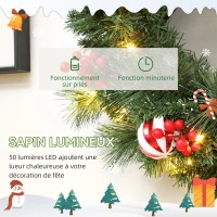 HOMCOM Couronne de Noël lumineuse 60 cm avec 50 LED, minuterie, 146 pointes, pommes de pin, baies, boules décoratives, vert(m-5)