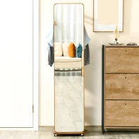 HOMCOM Miroir sur Pied avec roulettes - Portant, 4 patères étagère MDF Aspect Noyer(m-8)