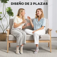 HOMCOM Sofá de 2 Plazas Tapizado en Lino Sintético Sofá Nórdico con Patas y Reposabrazos de Madera 113x67x78 cm Beige(m-6)