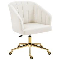 HOMCOM Sedia da ufficio effetto velluto, imbottitura in schiuma, altezza regolabile, con ruote, base in acciaio, bianco crema(m-1)