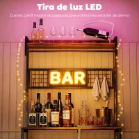 HOMCOM Estantería de Cocina con Tres Enchufes y Luces LED Industrial con Estantes para Microondas 80x42x162 cm Marrón Rústico(m-5)