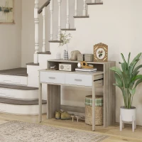 HOMCOM Table console avec plateau coulissant et 2 tiroirs, table de couloir avec rangement, 95l x 35P x 87H cm, aspect chêne(m-10)