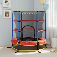 HOMCOM Trampoline Enfant Ø 1,75 × 1,90H m Filet de sécurité Porte zipée Couvre-Ressorts 6 poteaux rembourrés Noir Rouge Bleu(m-10)