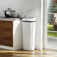 HOMCOM Cubo de Basura Cocina Automático 50 L Estrecha de Acero Inoxidable con Sensor Infrarrojo Modo Manual Antihuellas Blanco(m-5)