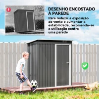 Outsunny Abrigo de Jardim Exterior 163x89x182 cm Abrigo Metálico para Ferramentas com Porta de Correr e Teto Inclinado Cinzento(m-6)