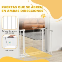 PawHut Barrera de Seguridad de Perros Extensible para Escaleras y Puertas 76-97 cm con 2 Extensiones de 7 cm Cierre Automático y Marco Metálico Altura 76 cm Blanco(m-9)