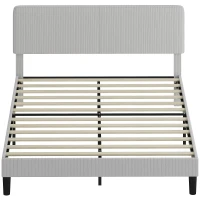 HOMCOM Somier 160x200 cm con Cabecero Ajustable Tapizado en Pana Láminas de Madera Fácil de Montar Gris Claro(m-11)