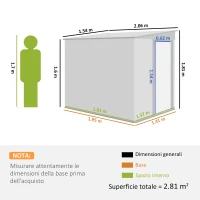Outsunny Capanno Attrezzi in Metallo 1.5x2m con Base, Porta Scorrevole e Tetto Inclinato, Verde(m-3)