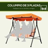 Outsunny Balancín de Jardín Exterior Columpio de 3 Plazas con Toldo Ajustable y Marco de Acero 172x110x153 cm Naranja(m-6)