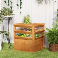 Outsunny Jardinière avec treillis, lit surélevé de jardin fond ouvert, bac à fleurs en bois 65 x 65 x 73 cm, marron clair(m-10)