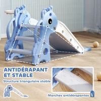 AIYAPLAY Toboggan pour enfants 3 en 1 en forme de girafe avec panier de basket, escalade et ballon, 106 x 51,5 x 52 cm, bleu(m-7)
