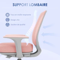 Vinsetto Fauteuil de bureau, chaise de bureau ergonomique en maille, hauteur réglable, 55x48x82,5-94,5cm, rose(m-6)