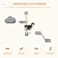 PawHut Conjunto de Prateleiras de Escalada para Gatos de 3 Peças  com Rede Rampa Arranhador Plataforma em Forma de Nuvem para Saltar Cinzento(m-4)