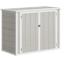Outsunny 4.7 x 2.5FT Garden Shed, Lockable Outdoor Storage with Openable Lid, Small Shed for 2 Trash Cans, Tools, Patio, Light Grey(m-1)