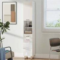 kleankin Meuble colonne salle de bain avec étagères réglables et compartiments ouverts, 30x30x180cm, blanc brillant(m-7)