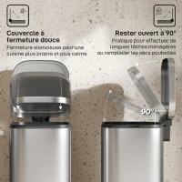 HOMCOM Poubelle cuisine 30L, poubelle à pédale avec seau intérieur amovible, couvercle à fermeture douce, 29x36x59,5cm, argent(m-5)