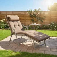 Outsunny Tumbona Plegable de Jardín con Respaldo Ajustable en 7 Posiciones Cojín Cuerpo Entero y Cabeza 137x63,5x100,5 cm Marrón(m-9)