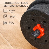 HOMCOM Kit Haltères Musculation 2-en-1, Lot de 2, 25 kg, poids réglable - Barres incluses - entraînement Musculaire & haltérophilie - HDPE Noir Rouge(m-7)