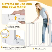 PawHut Barrera de Seguridad de Perros Extensible para Escaleras y Puertas 76-97 cm con 2 Extensiones de 7 cm Cierre Automático y Marco Metálico Altura 76 cm Blanco(m-6)