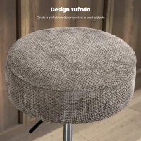 HOMCOM Banco de Bar com Armazenamento Altura Ajustável Giratório Estofado em Chenilla 39x39x49-65 cm Cinzento(m-7)
