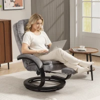 HOMCOM Swivel Recliner Chair with Footrest, Manual Recliner Armchair with Wooden Base, Plush Velvet Upholstered Reclining Chair for Living Room, Bedroom, Office, Grey(m-7)