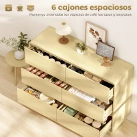HOMCOM Aparador con 6 Cajones Bordes Redondeados para Salón Cocina Entrada Oficina 120x38x86 cm Natural(m-4)