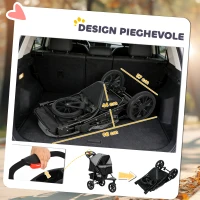 PawHut 2 in 1 Passeggino per Cani Pieghevole a 3 Ruote con Freno, Cestino Portaoggetti e Porta Bottiglia, in Acciaio e Oxford, Grigio e Nero, 109.5x57.5x106.5cm(m-6)