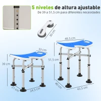 HOMCOM Silla de Ducha Antideslizante con Barra de Agarre con Ventosas Altura Regulable y Asiento en Forma de U Azul(m-3)