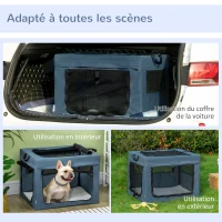 PawHut Sac de transport pliable pour animaux de compagnie avec poignée tissu en maille 69 x 51 x 51 cm bleu noir(m-8)