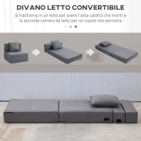 HOMCOM Poltrona Letto 2 in 1 Moderno Singolo da Terra Pieghevole con Seduta morbida e cuscino, 70x70x61 cm, Grigio | Aosom Italy(m-4)