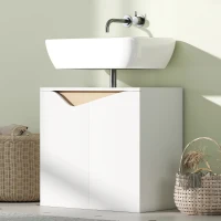 HOMCOM Mueble Bajo Lavabo con 2 Puertas Amortiguadas para Lavabo sin Pedestal, 60x35x57.9 cm, Blanco(m-4)