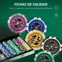 SPORTNOW Set de Póker con 500 Fichas 2 Barajas de Cartas Dados Tapete y Botón de Crupier Set de Casino Texas Hold'em con Maletín(m-5)