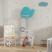 AIYAPLAY Panier de basket-ball pour enfants 5 en 1 hauteur réglable but de football balle de golf lancer d'anneaux bleu et gris(m-10)