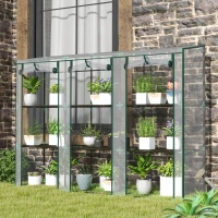 Outsunny Serre de jardin avec étagères à 3 niveaux serre de balcon 3 portes enroulables zippées 215 x 46 x 151 cm transparent(m-10)