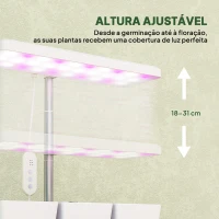 Outsunny Luz de Crescimento com 30 LED de Espectro Completo Ajustável em Altura com Temporizador Automático 8/12/16/24H 5 Níveis de Brilho e 3 Vasos 31,8x13,4x18,6-35,6 cm Branco(m-8)