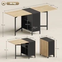 HOMCOM Mesa de Cozinha Dobrável com Arrumação Mesa de Refeição Compacta com 4 Prateleiras 169x60x75 cm Madeira e Preto(m-3)