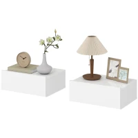 HOMCOM Conjunto de 2 Mesas de Cabeceira com 1 Gaveta Desenho Montado na Parede Estilo Moderno para Dormitório 40x30x15 cm Branco(m-11)