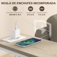HOMCOM Juego de 2 Mesitas Auxiliares Estrechas con Enchufe Toma AC Puerto USB Puerto USB-C 2 Cajones de Tela Natural(m-4)