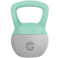 SPORTNOW Pesa Rusa 8 kg Kettlebell Relleno de Arena Metálica Mango Antideslizante para Casa 19x19x28 cm Verde y Gris(m-10)