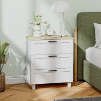 HOMCOM Commode 3 tiroirs meuble de rangement style moderne pieds en bois massif et plateau effet bois, 60 x 38 x 71 cm, blanc(m-2)