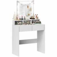 HOMCOM Storage Dressing Table, with LED Light Mirror - White(m-10)