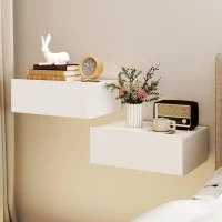 HOMCOM Conjunto de 2 Mesas de Cabeceira com 1 Gaveta Desenho Montado na Parede Estilo Moderno para Dormitório 40x30x15 cm Branco(m-2)