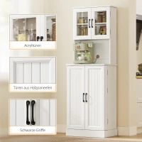 HOMCOM Küchenschrank, verstellbares Regal, Arbeitsplatte, Acryltüren, Kabelloch, für Wohnzimmer, Küche, Esszimmer, MDF, Weiß(m-9)