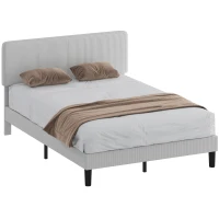 HOMCOM Somier 160x200 cm con Cabecero Ajustable Tapizado en Pana Láminas de Madera Fácil de Montar Gris Claro(m-10)