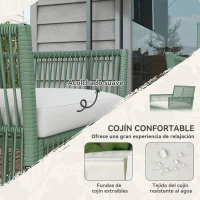Outsunny Conjunto de Jardín Exterior de Ratán Sintético con 2 Sillones 1 Sofá de 2 Plazas 1 Mesa de Centro y Cojines Verde(m-4)