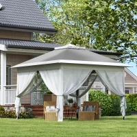 Outsunny Carpa Plegable 3,3x3,3 m con Altura Ajustable Doble Techo 4 Mosquiteras Extraíbles y Bolsa de Transporte Anti-UV Gris(m-9)