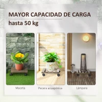 Outsunny Pack de 2 Plataformas con Ruedas de Madera Soportes para Plantas Macetas Exterior Interior Carga 50 kg Marrón Oscuro(m-6)