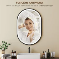 HOMCOM Espejo de Baño con Luz 60x90 cm Espejo de Pared Ovalado 3 Colores de Luz Brillo Regulable Función Antivaho Negro(m-6)