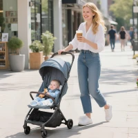 AIYAPLAY Carrito para Bebé Plegable Respaldo Reclinable Reposapiés Ajustable Capota Arnés de 5 Puntos Carga 15 kg Azul Oscuro(m-2)