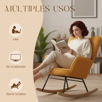 HOMCOM Silla Mecedora de Borreguito Sillón Balancín Oscilante 40° con Patas de Madera de Haya Carga 120 kg 71x98x101cm Amarillo(m-6)